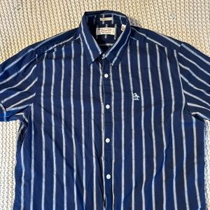 Penguin Munsingwear Men’s Polo Classic Fit Blue Stripes Large